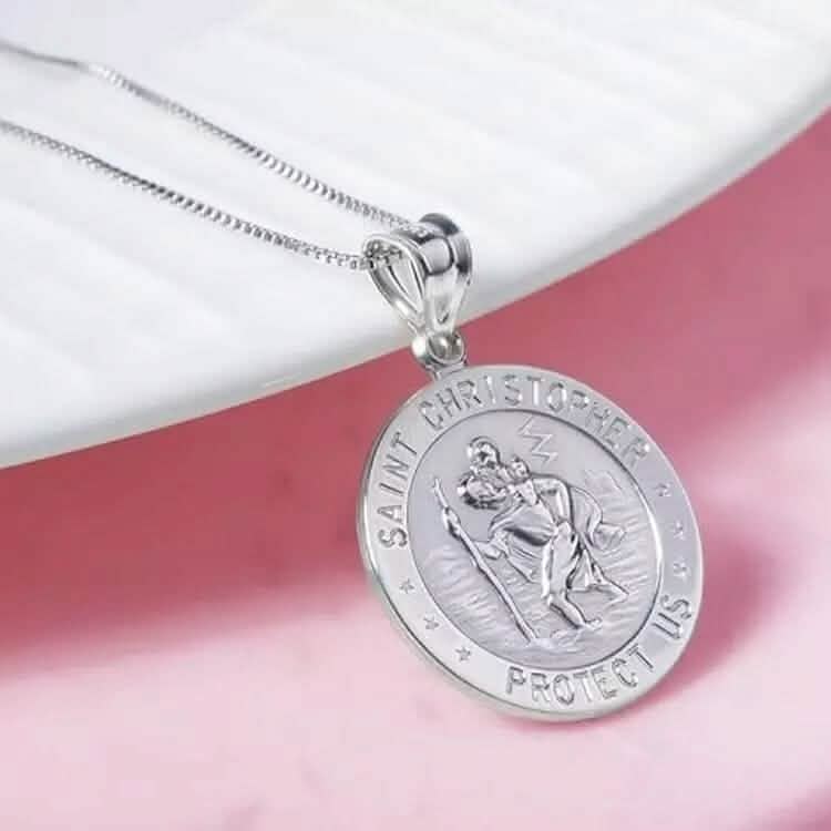 925 Sterling Silver 20MM Saint Christopher Religious Pendant Necklace DailySale