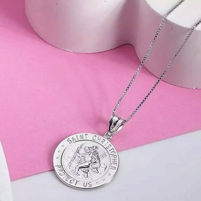 925 Sterling Silver 20MM Saint Christopher Religious Pendant Necklace DailySale