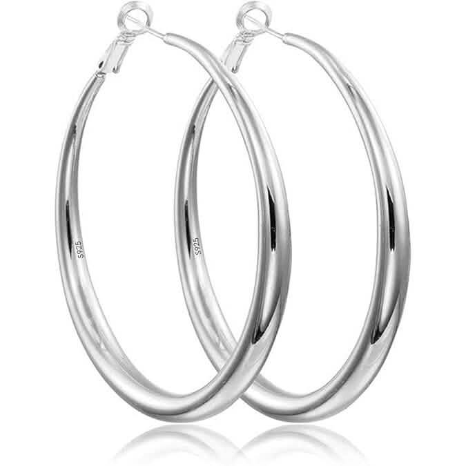 925 Sterling Silver 50mm Hoop Earrings DailySale