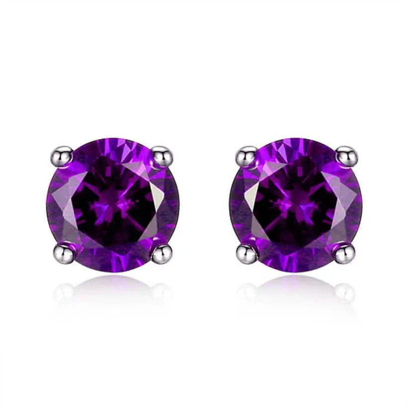 925 Sterling Silver 6mm Round-Cut Amethyst Stud Earrings DailySale