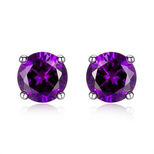 925 Sterling Silver 6mm Round-Cut Amethyst Stud Earrings DailySale