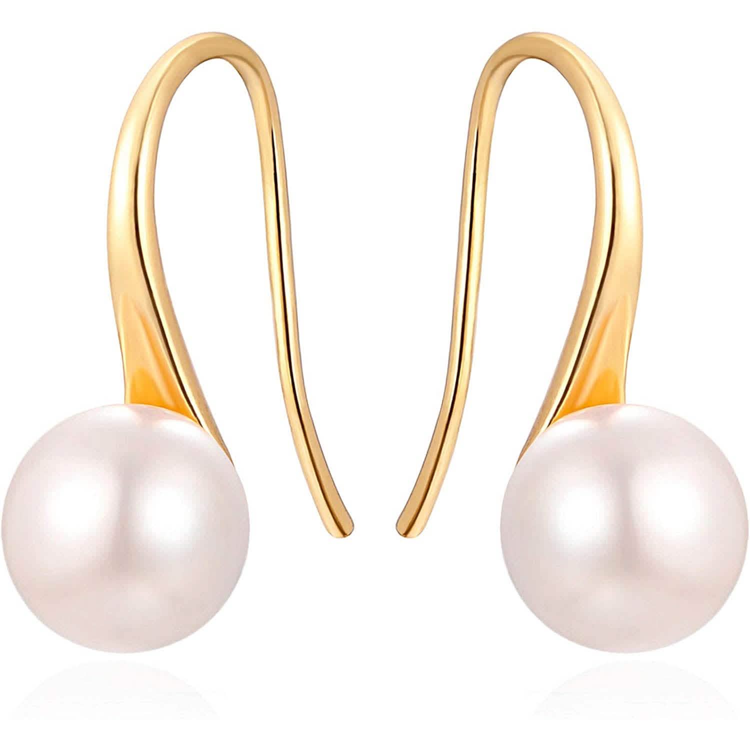 925 Sterling Silver 7.5-8mm White Freshwater Cultured Pearl Dangle Drop Earrings DailySale