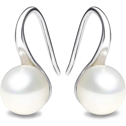 925 Sterling Silver 7.5-8mm White Freshwater Cultured Pearl Dangle Drop Earrings DailySale