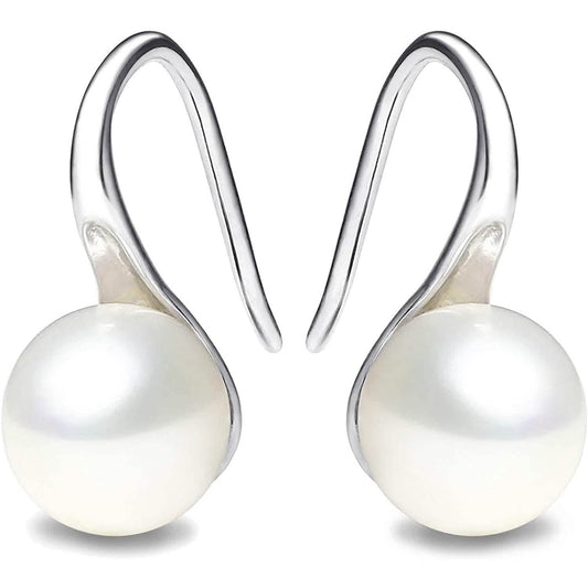 925 Sterling Silver 7.5-8mm White Freshwater Cultured Pearl Dangle Drop Earrings DailySale