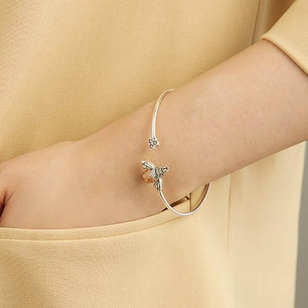 925 Sterling Silver  Bee Shape Cubic Zirconia and Austria Crystal Cuff Bracelet DailySale