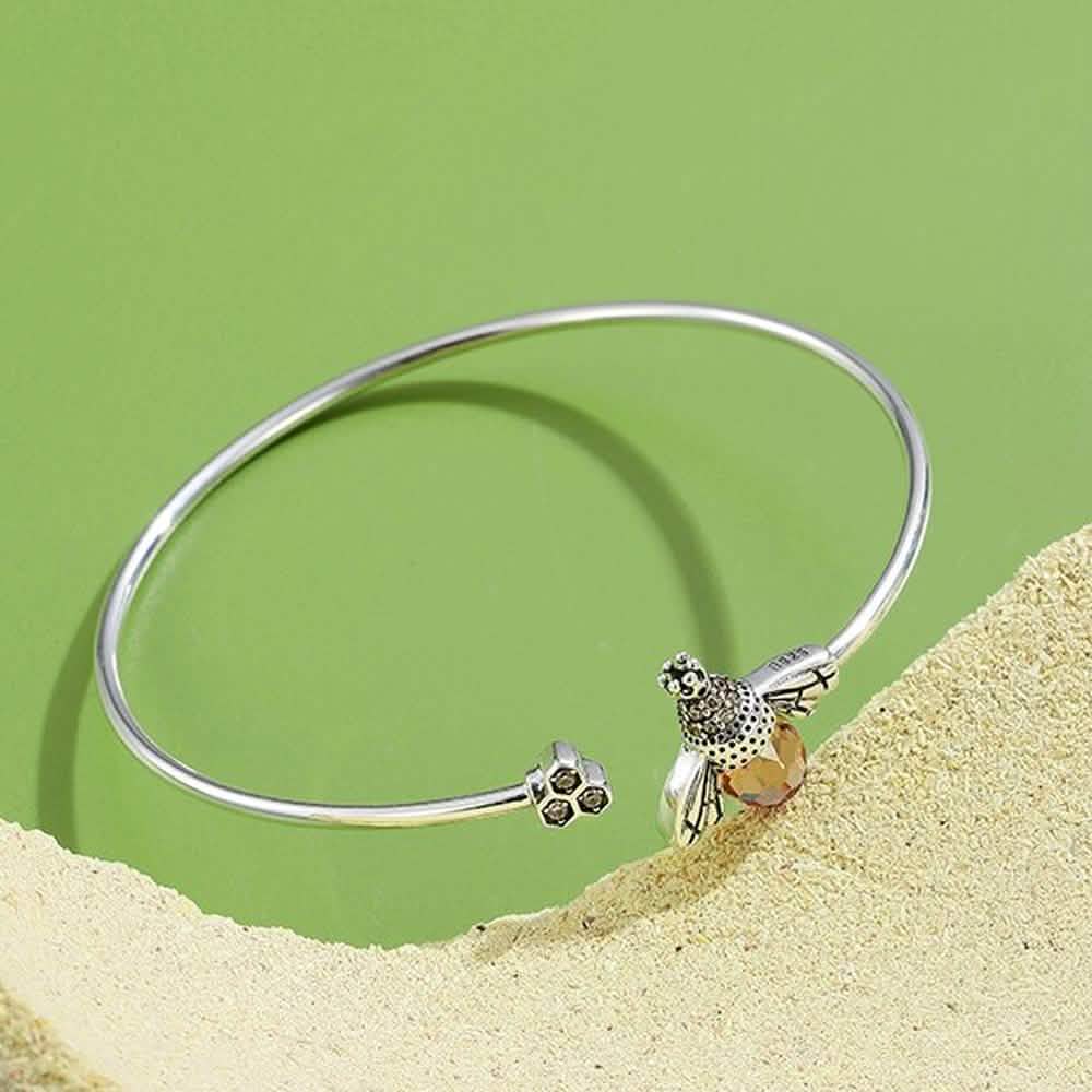 925 Sterling Silver  Bee Shape Cubic Zirconia and Austria Crystal Cuff Bracelet DailySale