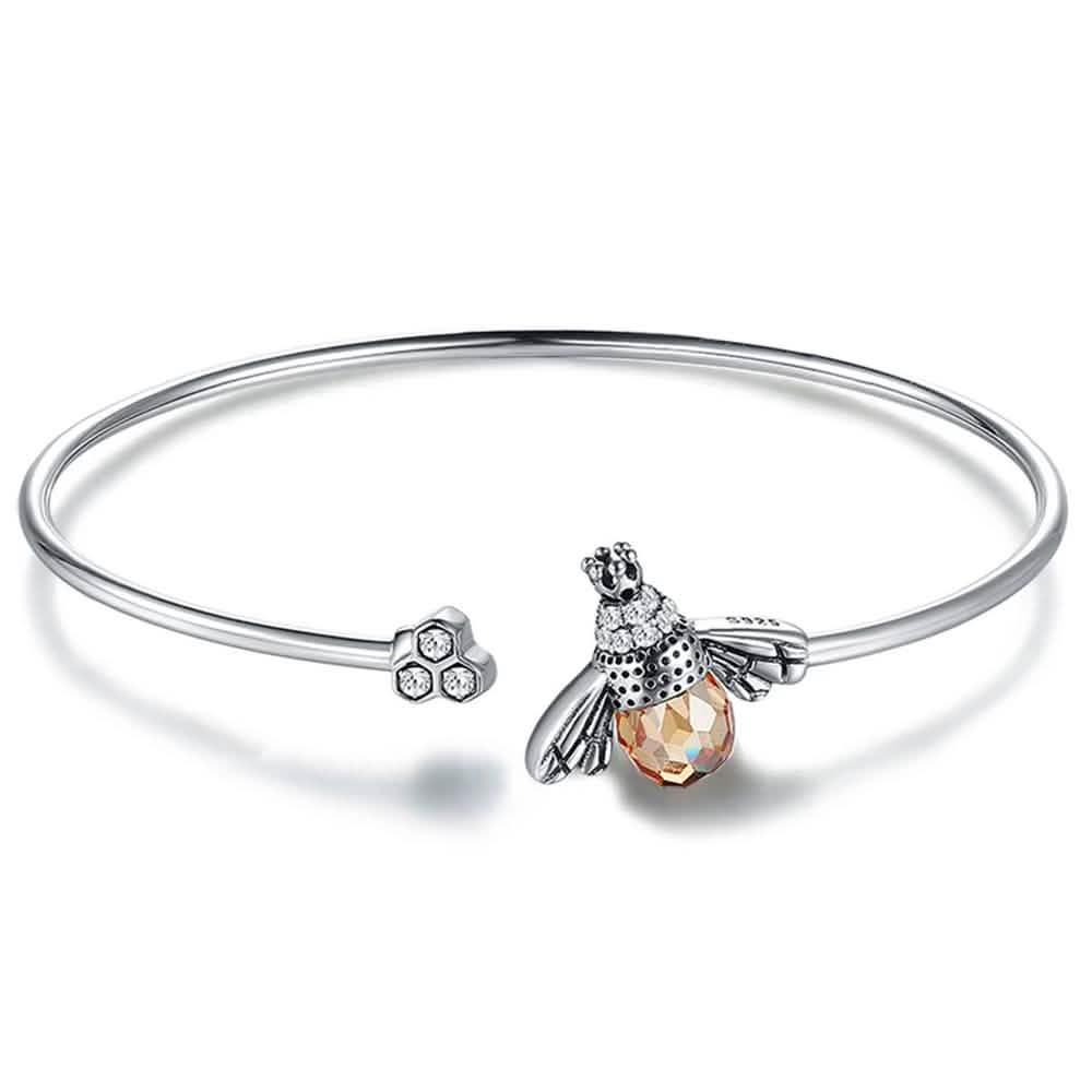925 Sterling Silver  Bee Shape Cubic Zirconia and Austria Crystal Cuff Bracelet DailySale
