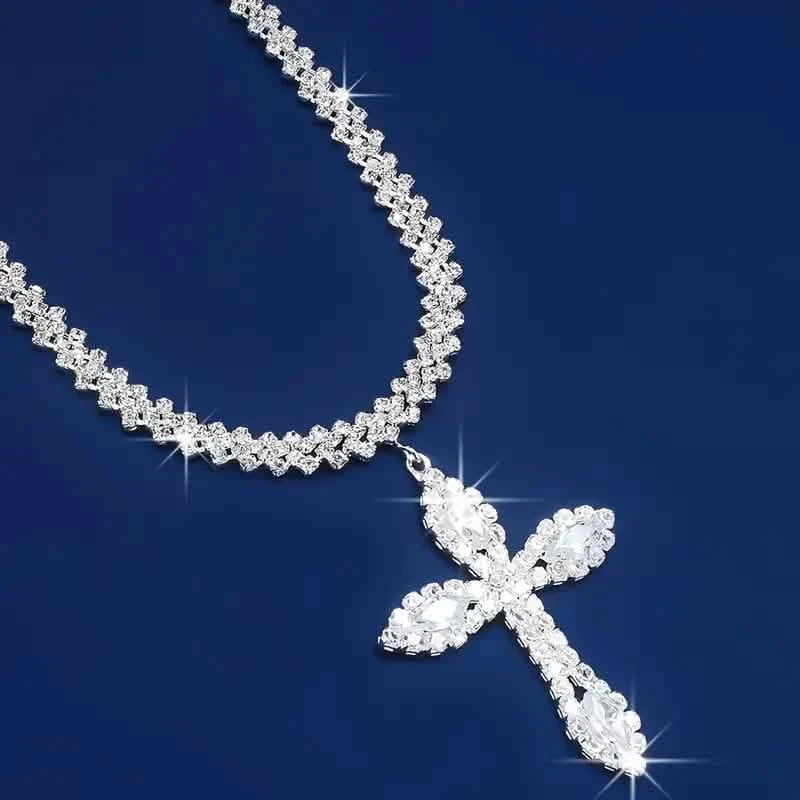 925 Sterling Silver Cross Pendant Necklace with Sparkling Rhinestone Embellishments DailySale