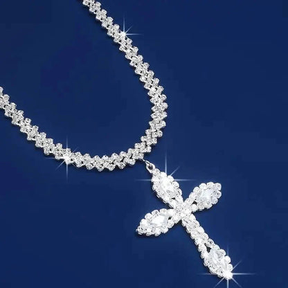 925 Sterling Silver Cross Pendant Necklace with Sparkling Rhinestone Embellishments DailySale