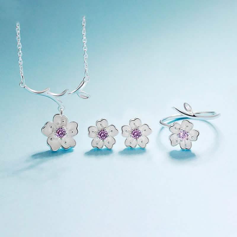 925 Sterling Silver Cute Flower Necklace Earrings Rings Bracelet Jewelry Set DailySale