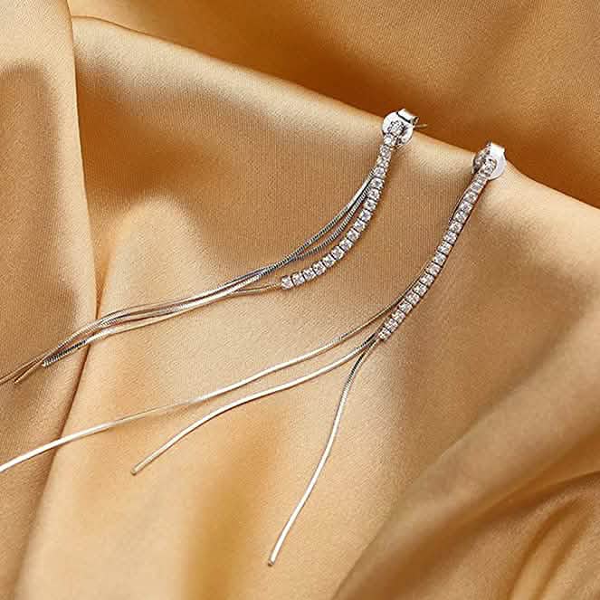 925 Sterling Silver Dangle Chain Tassel Earrings DailySale