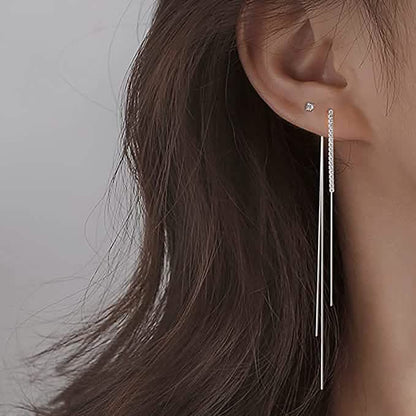 925 Sterling Silver Dangle Chain Tassel Earrings DailySale