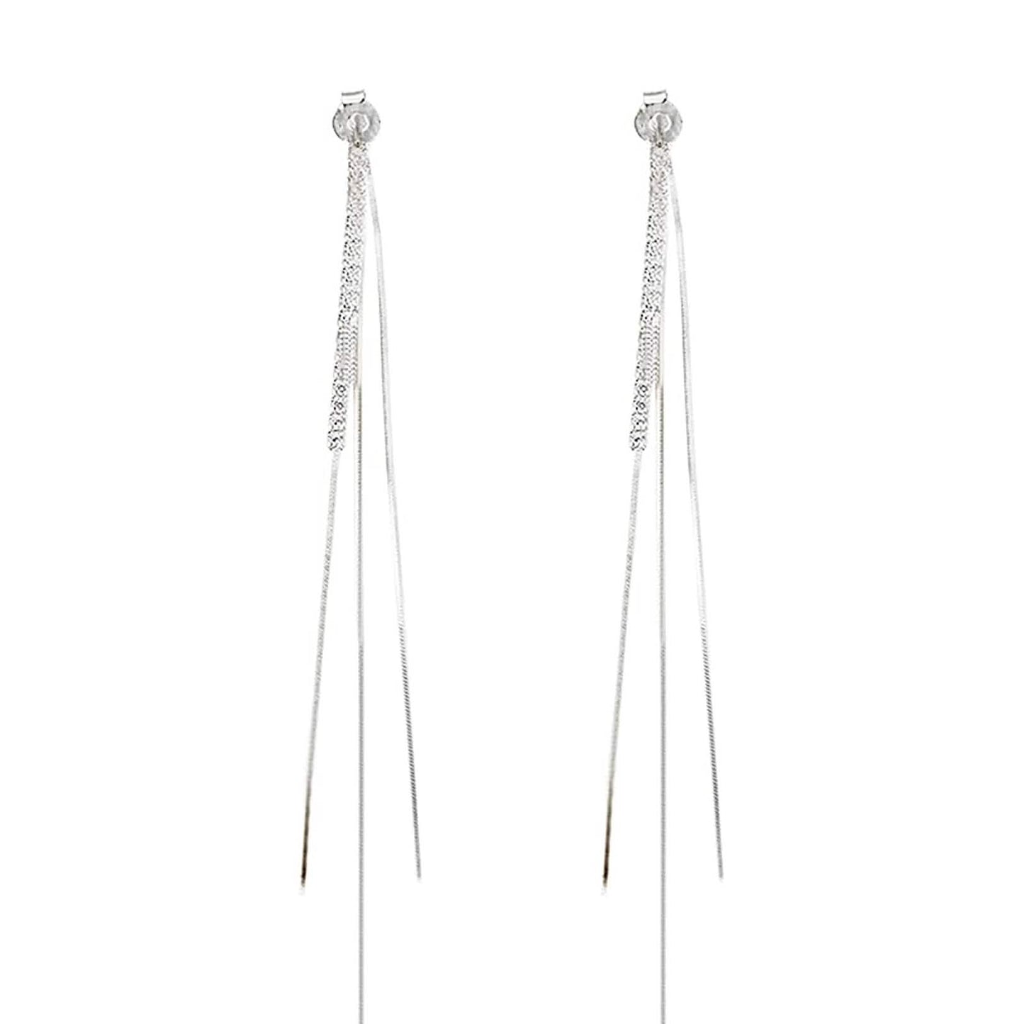 925 Sterling Silver Dangle Chain Tassel Earrings DailySale