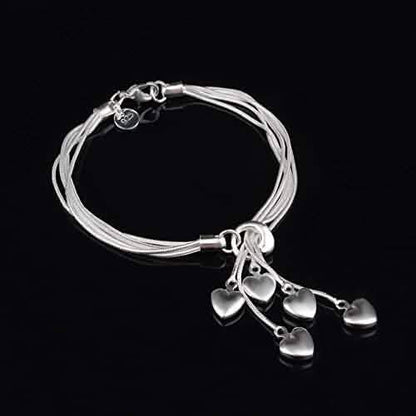 .925 Sterling Silver Five-Line Chain with Five-Heart Bracelet DailySale