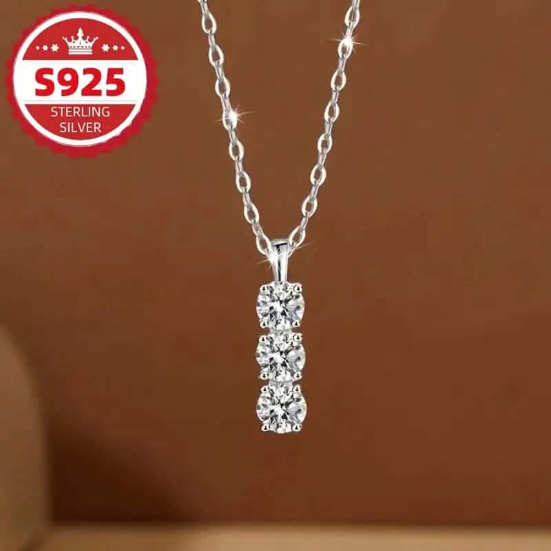 925 Sterling Silver Necklace Three Vertical Synthetic Zirconia Pendants DailySale