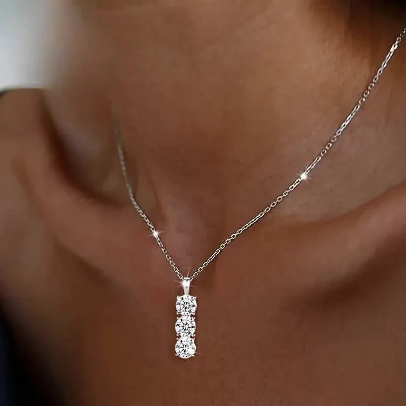 925 Sterling Silver Necklace Three Vertical Synthetic Zirconia Pendants DailySale