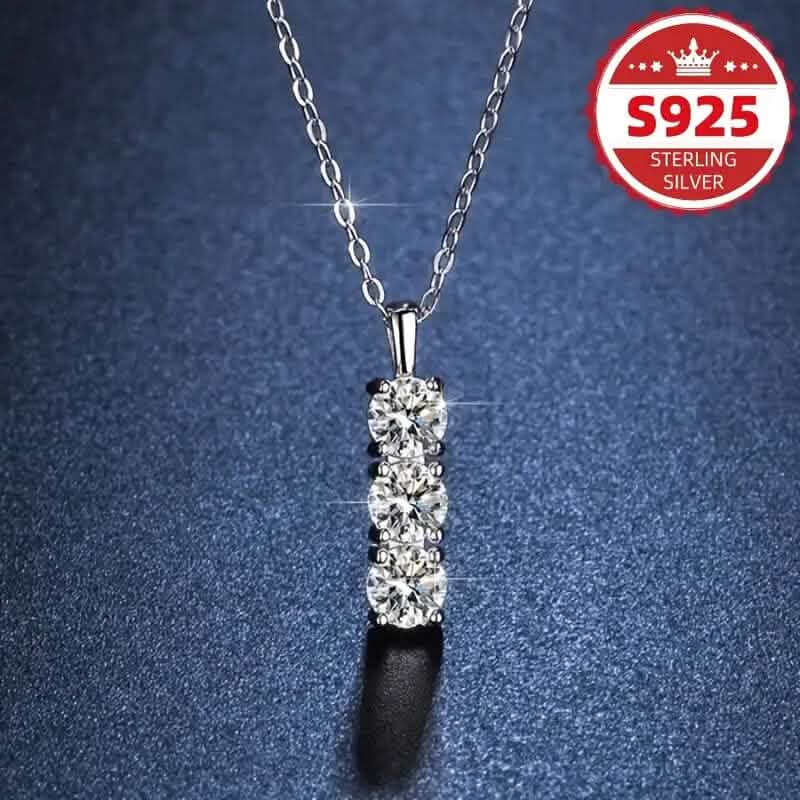 925 Sterling Silver Necklace Three Vertical Synthetic Zirconia Pendants DailySale