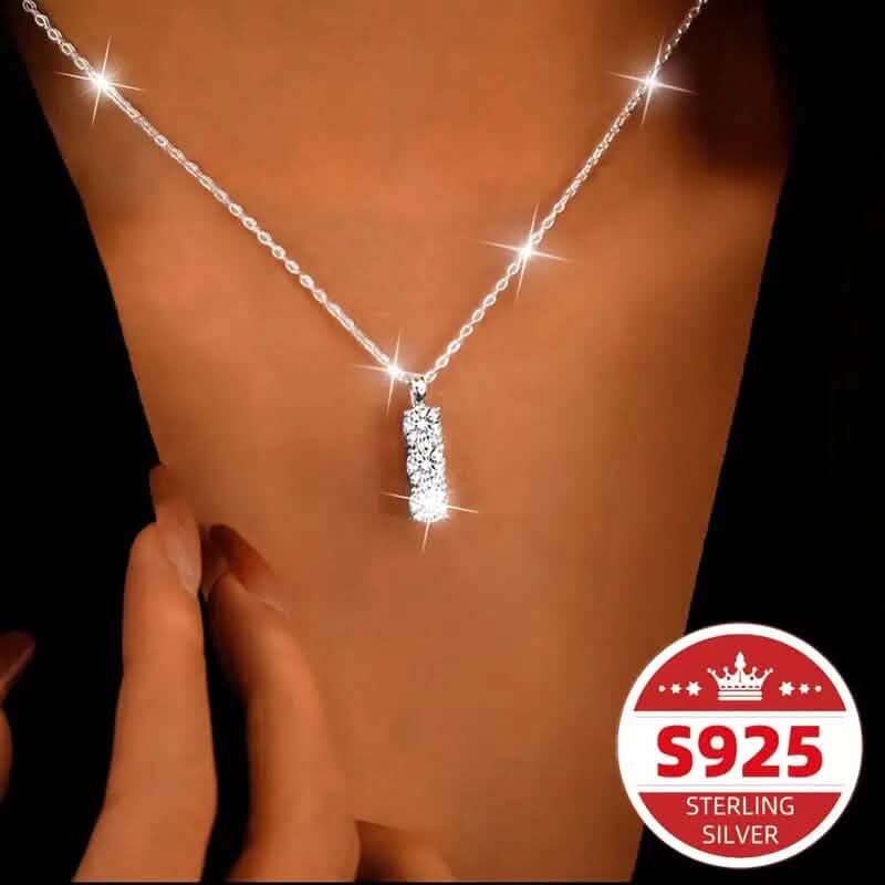 925 Sterling Silver Necklace Three Vertical Synthetic Zirconia Pendants DailySale