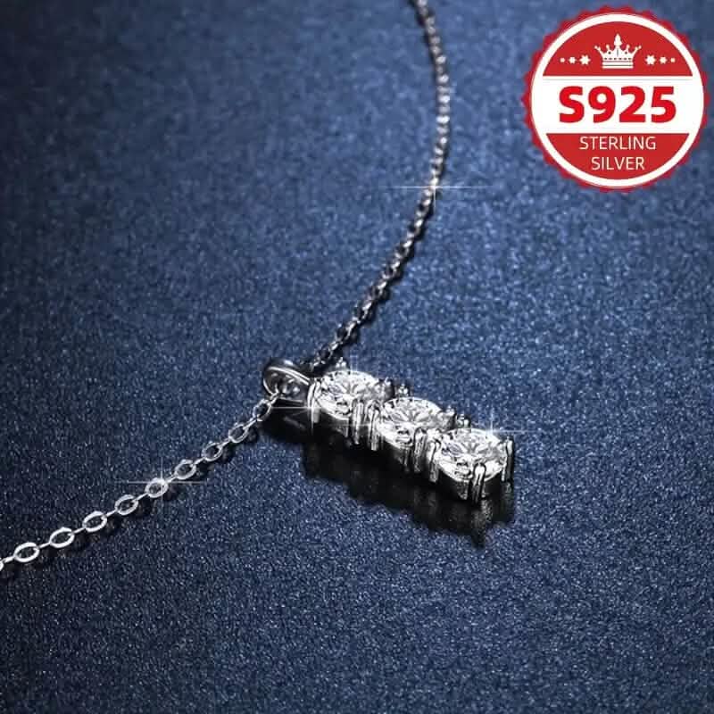925 Sterling Silver Necklace Three Vertical Synthetic Zirconia Pendants DailySale