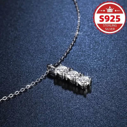 925 Sterling Silver Necklace Three Vertical Synthetic Zirconia Pendants DailySale