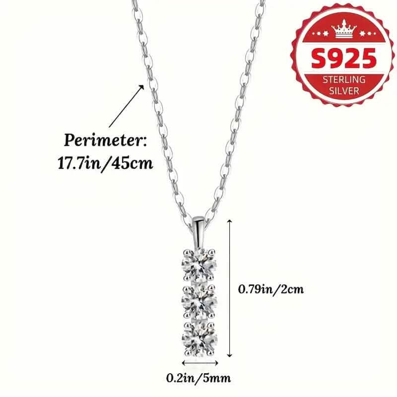 925 Sterling Silver Necklace Three Vertical Synthetic Zirconia Pendants DailySale