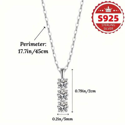 925 Sterling Silver Necklace Three Vertical Synthetic Zirconia Pendants DailySale