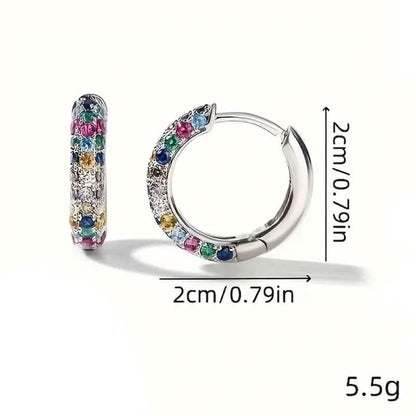 925 Sterling Silver Round Colorful Synthetic Zirconia Earrings DailySale