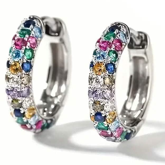 925 Sterling Silver Round Colorful Synthetic Zirconia Earrings DailySale