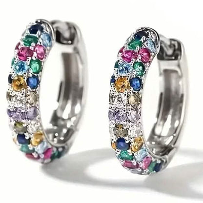 925 Sterling Silver Round Colorful Synthetic Zirconia Earrings DailySale