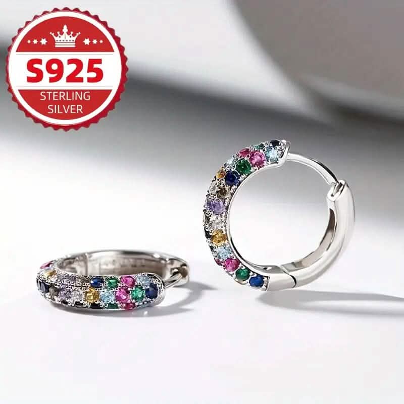 925 Sterling Silver Round Colorful Synthetic Zirconia Earrings DailySale