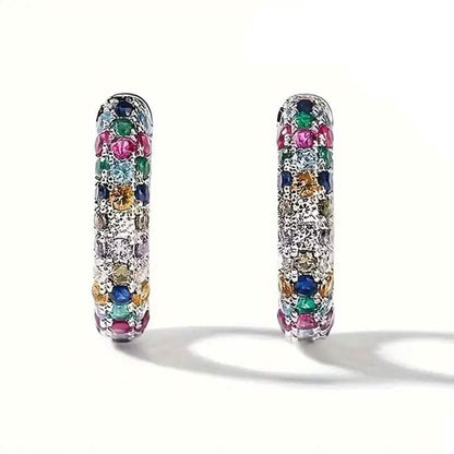 925 Sterling Silver Round Colorful Synthetic Zirconia Earrings DailySale