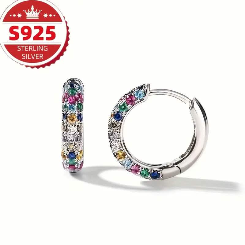 925 Sterling Silver Round Colorful Synthetic Zirconia Earrings DailySale