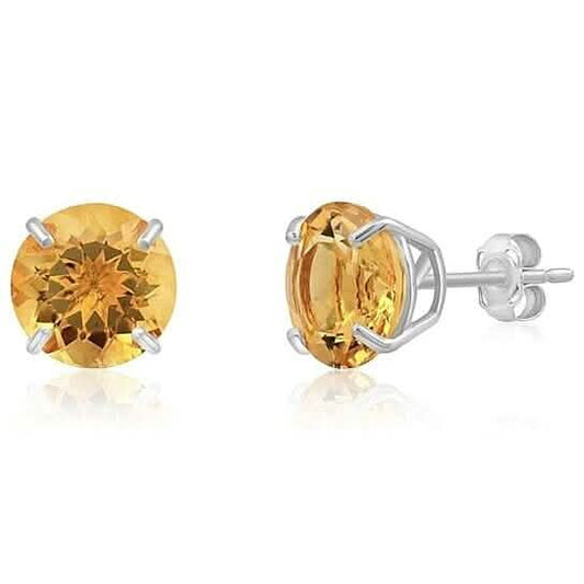 925 Sterling Silver Round Cut Citrine Stud Earrings 2.00 Cttw DailySale