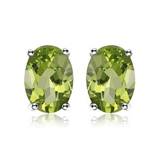925 Sterling Silver Round/Oval Peridot Stud Earrings DailySale
