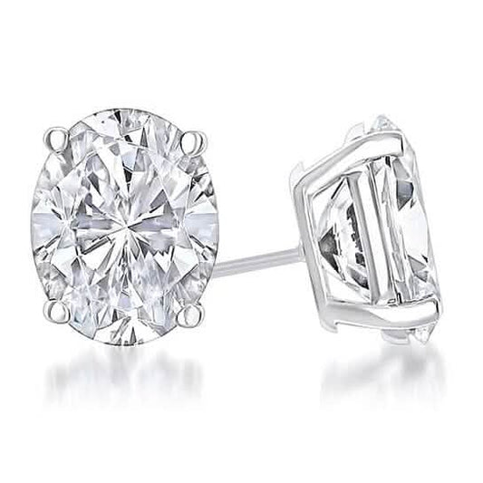 925 Sterling Silver White 4-Prong Basket Oval Stud Earrings DailySale