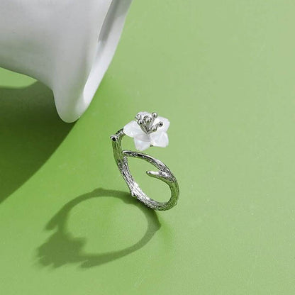 925 Sterling Silver White Cherry Blossom Shell Pearl Flower Branch Rings DailySale