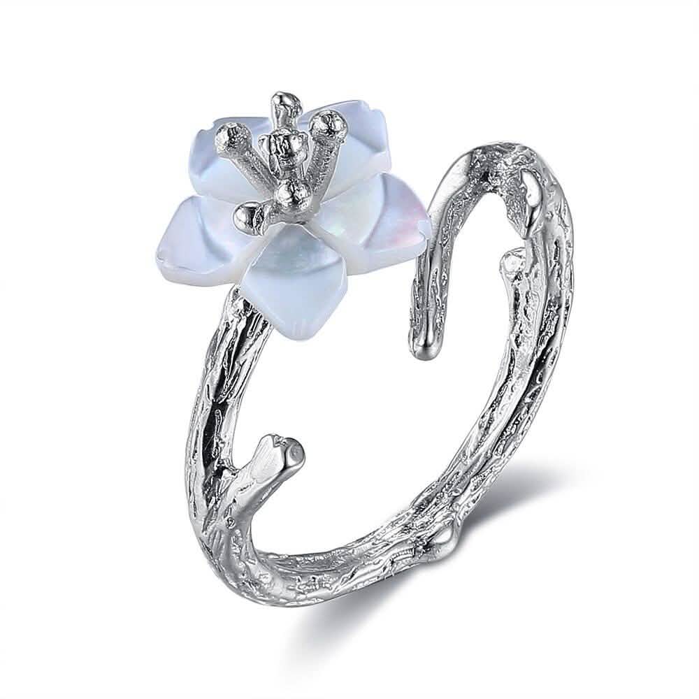 925 Sterling Silver White Cherry Blossom Shell Pearl Flower Branch Rings DailySale