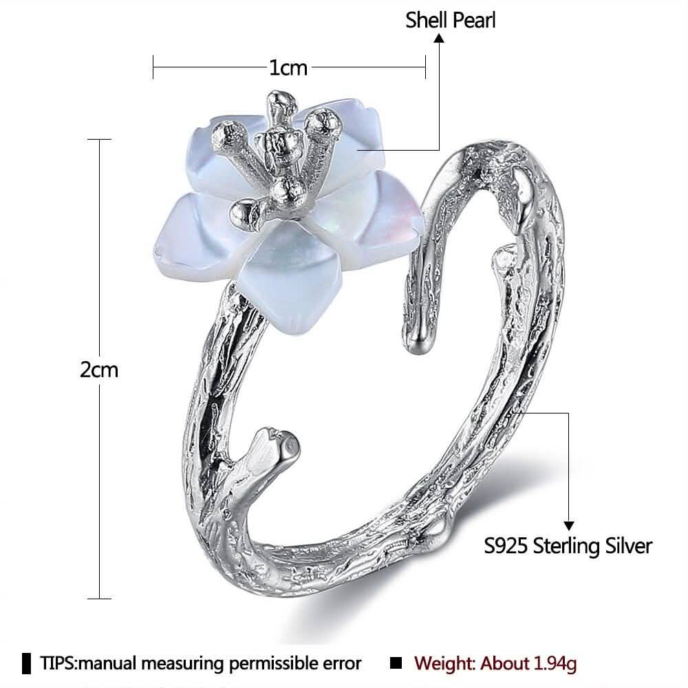 925 Sterling Silver White Cherry Blossom Shell Pearl Flower Branch Rings DailySale