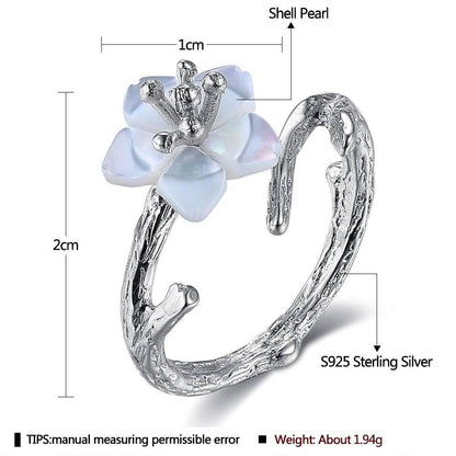 925 Sterling Silver White Cherry Blossom Shell Pearl Flower Branch Rings DailySale