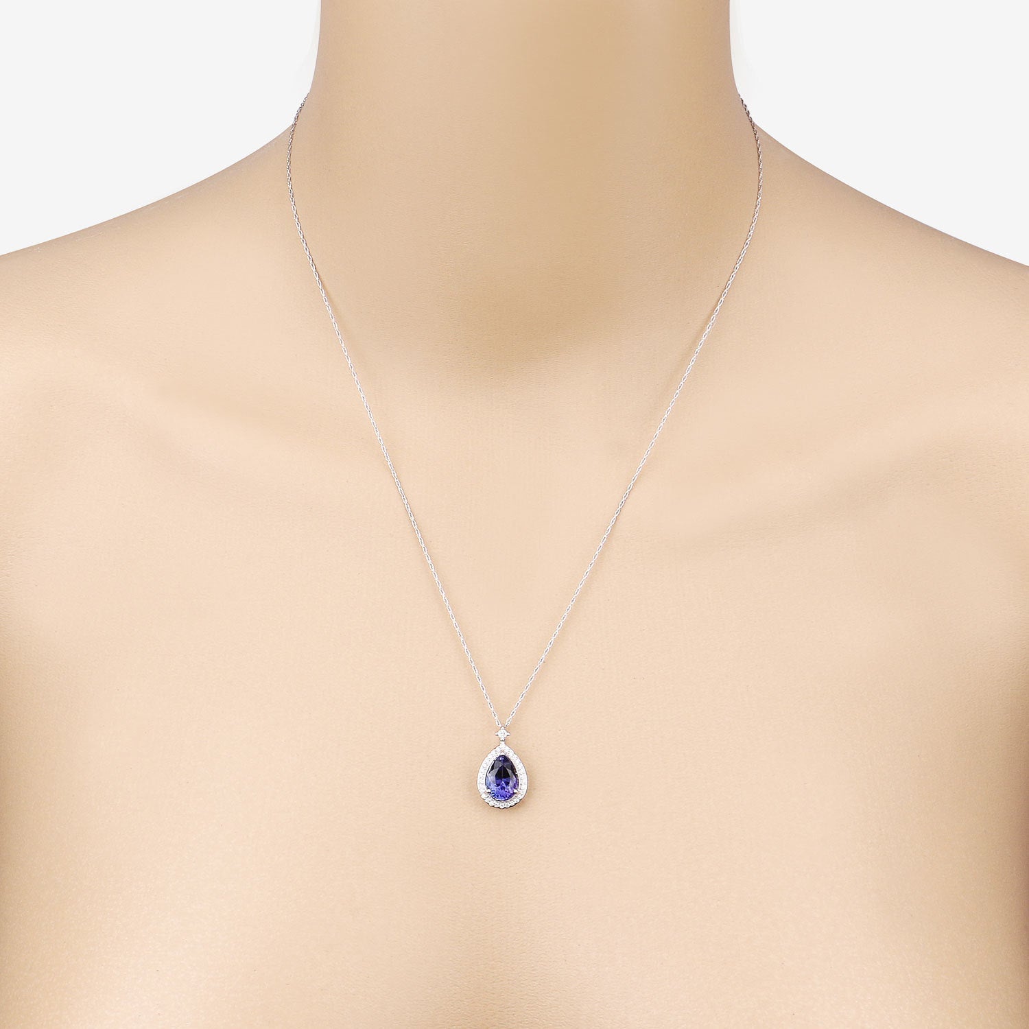 2.20 Carat Genuine Tanzanite and White Diamond 14K White Gold Pendant Bids.com