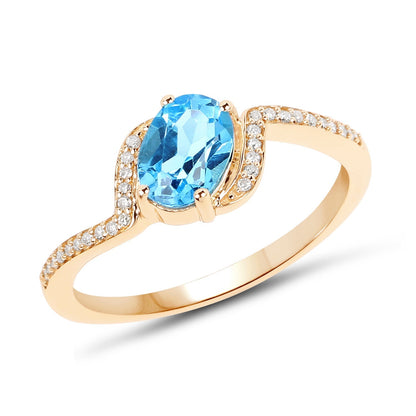 1.04 Carat Genuine Swiss Blue Topaz and White Diamond 14K Yellow Gold Ring Bids.com