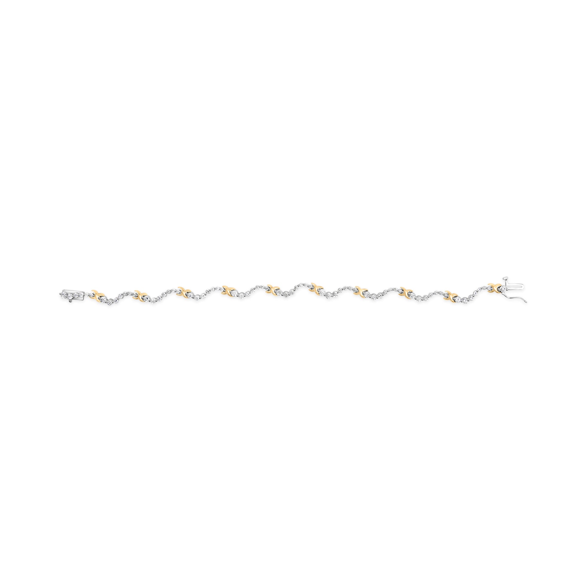 10K Two-Tone 2.00 Cttw Diamond "X" and Wave Link Bracelet (H-I Color, I1-I2 Clarity) - 7" Inches Bids.com
