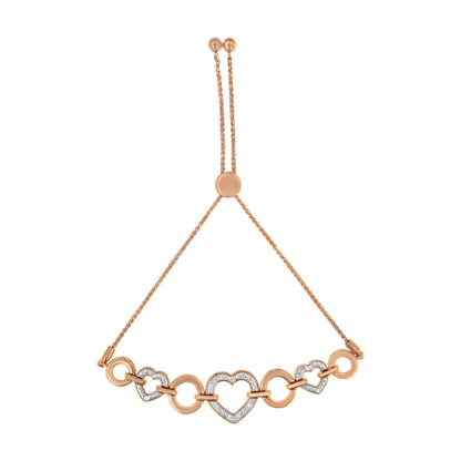 10K Rose Gold over .925 Sterling Silver 1/10 Cttw Round-Cut Diamond Heart Link Adjustable Bolo Bracelet (H-I Color, I2-I3 Clarity) - 6"-9" Adjustable Bids.com