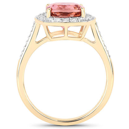 2.71 Carat Genuine Royal Pink Tourmaline and White Diamond 14K Yellow Gold Ring Bids.com