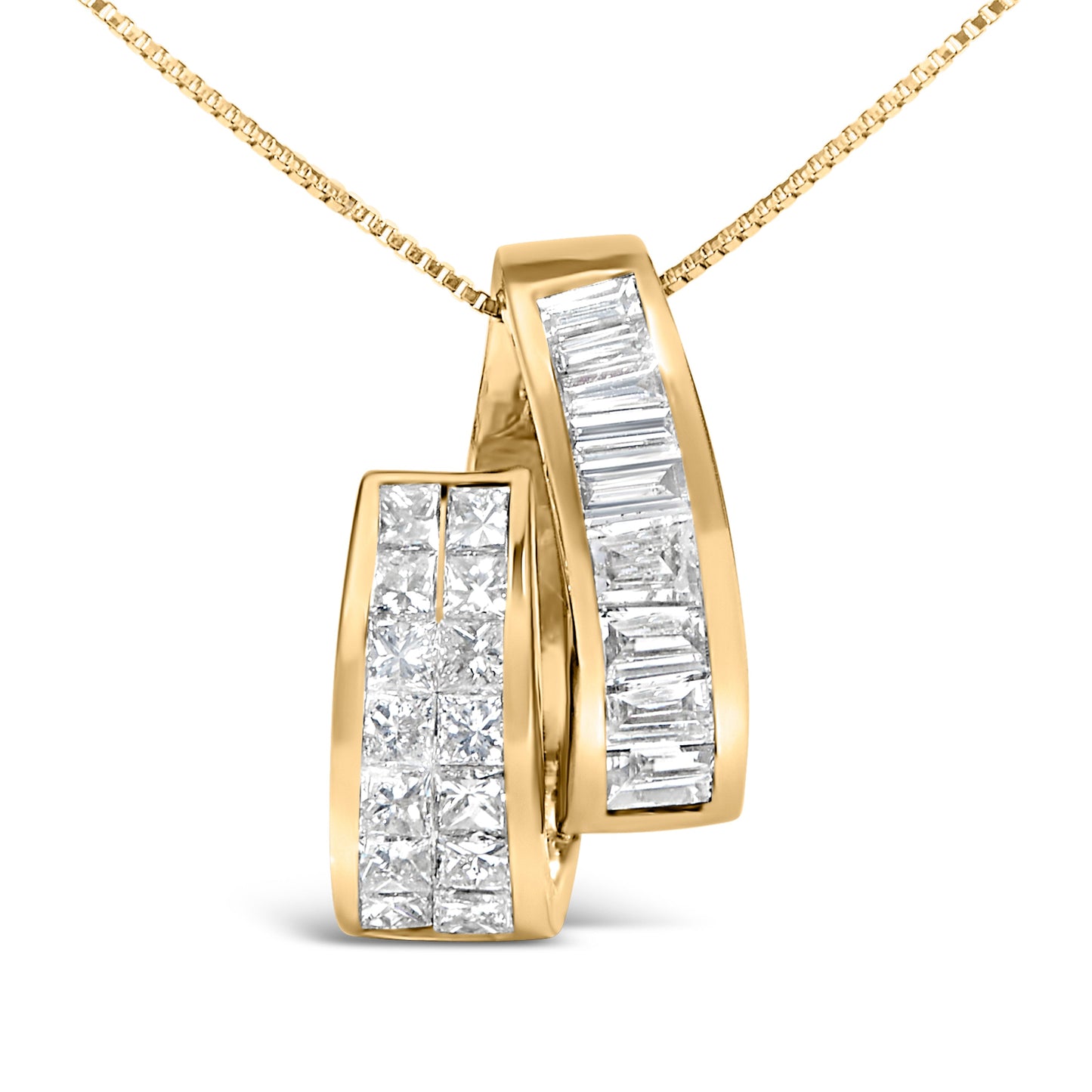 14K Yellow Gold 1 5/8 Cttw Princess and Baguette Diamond Duo Bar Pendant Necklace (G-H Color, VS2-SI1 Clarity) - 18" Bids.com
