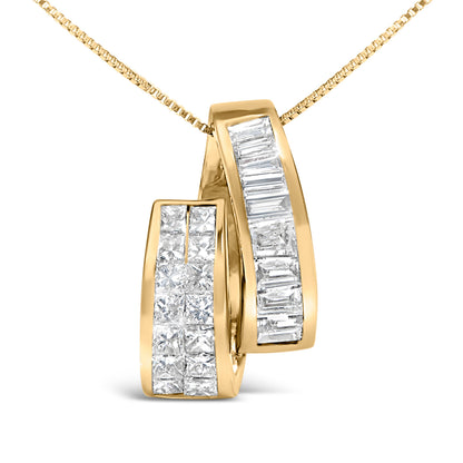 14K Yellow Gold 1 5/8 Cttw Princess and Baguette Diamond Duo Bar Pendant Necklace (G-H Color, VS2-SI1 Clarity) - 18" Bids.com