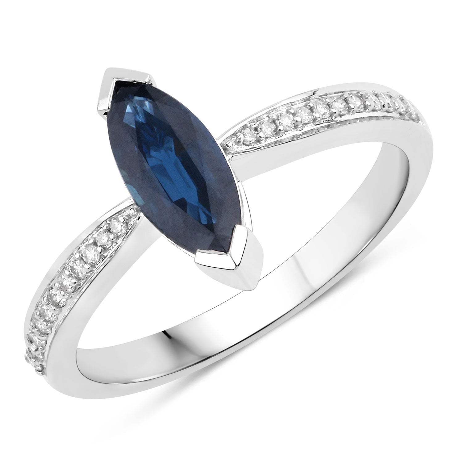 1.44 Carat Genuine Blue Sapphire and White Diamond 14K White Gold Ring Bids.com