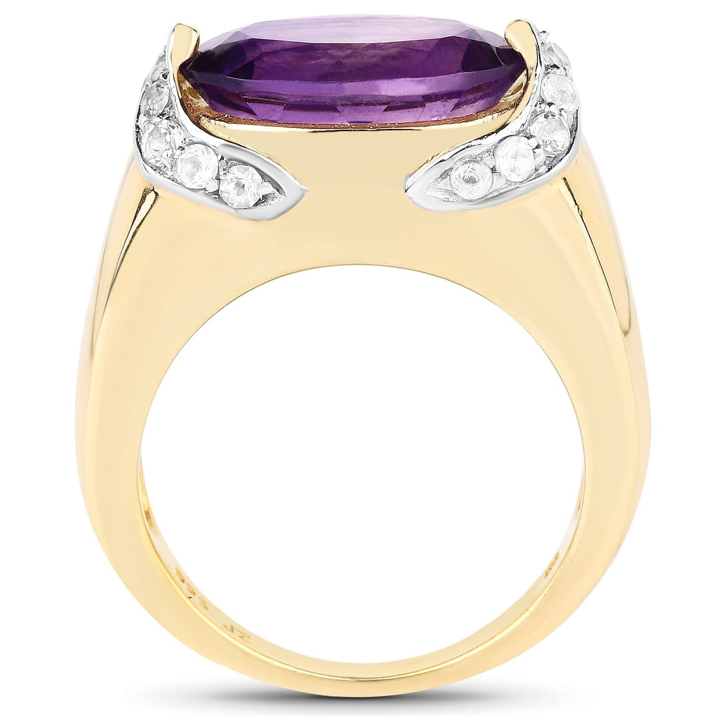 14K Yellow Gold Plated 4.98 Carat Genuine Amethyst and White Topaz .925 Sterling Silver Ring Bids.com