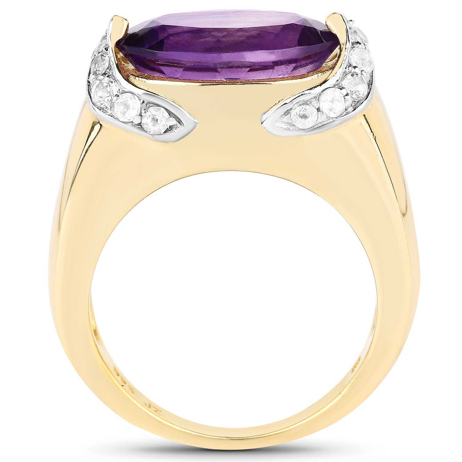 14K Yellow Gold Plated 4.98 Carat Genuine Amethyst and White Topaz .925 Sterling Silver Ring Bids.com