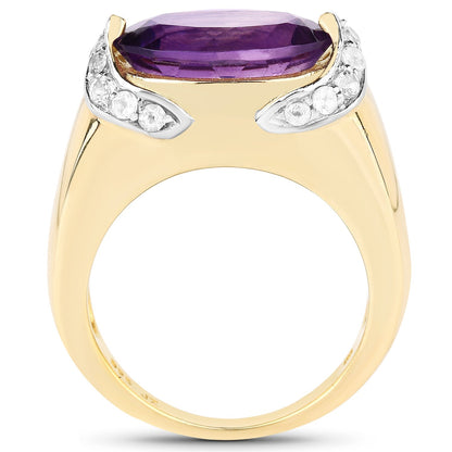 14K Yellow Gold Plated 4.98 Carat Genuine Amethyst and White Topaz .925 Sterling Silver Ring Bids.com